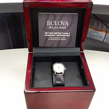 Bulova Bold at Heart Women's Quartz Analog 34mm Silver/Black Leather Box* picture