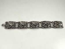 DANECRAFT STERLING SILVER LILY FLORAL PANEL VINTAGE BRACELET 7-3/4in picture