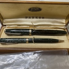 Vintage Parker Vacumatic Major Emerald Pearl Fountain Pen set Blue Diamond 14k n picture