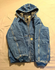 Carhartt Men's M denim Hooded Lined Full Zip Jacket Regular Fit j139 picture
