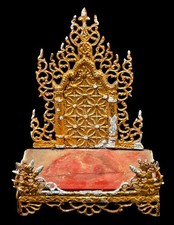 Ancient Burmese Buddha Altar Shelf Base Gold Plated Metal Wooden Amulet CK906 picture