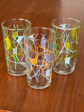 Vintage Libbey Atomic Tumblers Set of 3 MCM Abstract Boomerang Glasses 1950s 196 picture