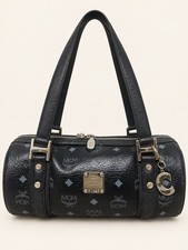 MCM Visetos Essential Barrel Bag Black Silver-Tone Shoulder Bag picture