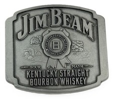 Vtg Jim Beam Belt Buckle Kentucky Bourbon Whiskey Pewter Advertising picture