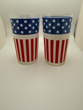 Vintage American Flag Stars & Stripes Glass Tumblers Set of 2 Patriotic picture
