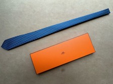 Hermès Paris H en Biais Blue Silk Jacquard Tie Micro H Logo NWT picture