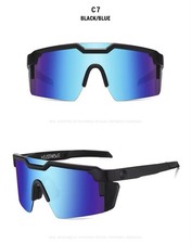US Large Shield Rimless Sunglasses Z87 Black Frame Blue Mirror Lens NEW picture