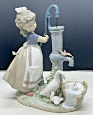 Lladro Summer On The Farm Porcelain FIgurine  #5285 Farm GIrl Pumping Water picture