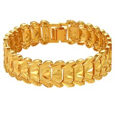 Mens Bracelet 24K Gold Plated Bracelet Carved Bracelet Bangle Chain Link Jewelry picture