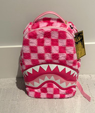 Sprayground Pink Checkered Shark Mini Faux Fur Kids Backpack, Adjustable picture