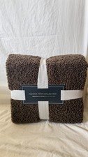 New Hudson Park Collection Teddy Faux Fur Throw Brown 50x70 Soft Blanket Throw picture
