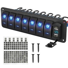 RVBOATPAT 7 Gang Rocker Switch Panel Marine Boat Toggle Switch Panel Waterproof  picture