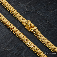 Mens Heavy 14K Gold Plated Miami Cuban Link Chain Box Clasp Safety Lock 12mm 26