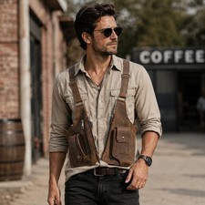 Vintage Leather Chest Bag Men Crossbody Harness Holster Shoulder Bag Travel EDC  picture