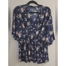 Dear Scarlett Navy Floral Peplum Tunic Top Size Sm picture