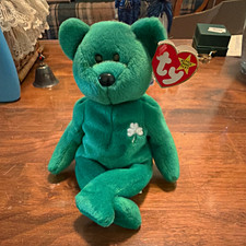 Ty Beanie Baby Erin Green Bear Plush with Shamrock, Vintage 1997 picture