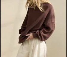 Aerie Wonder Textured V Neck Maroon Brown Oversized Medium Relaxed Fit picture