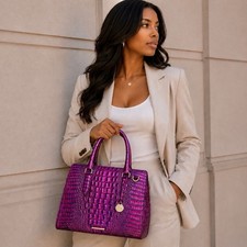 Brahmin Small Finley Satchel Voltage Violet Melbourne Leather picture