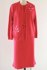 NWOT Vintage 50s 60s Pink 3 Piece Skirt, Top + Cardigan Set Embroidered Sz M picture