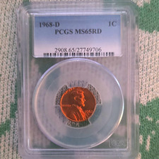 1968-D Lincoln Memorial Small Cent Bronze PCGS MS65RD RD (KM#201a) picture