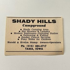 Shady Hills Campground Pony Rides Harold & Evelyn Stump Tama IA 1974 Ad TAK6-S72 picture