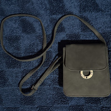 Black Small Crossbody Phone Pouch Bag Magnetic Flap, Adjustable Strap, Buckle picture