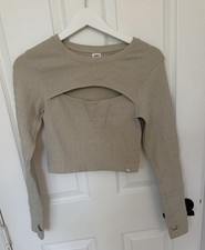 Joy lab medium seamless long sleeve shirt new women cut out beige joylab picture
