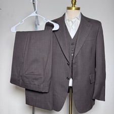 1970s Hart Schaffner & Marx 3-Piece Suit Mens 42R 34x29 Brown Pinstripe Wool Vtg picture