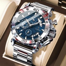 POEDAGAR Men Calendar Luminous Waterproof Stainless Steel Fashion Quartz Watch picture