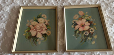 Vintage 1942 Georgia B Caldwell Floral Prints Signed Framed Pair No 103 USA picture