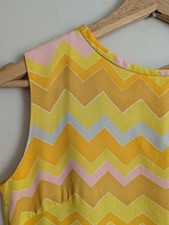Vintage 1960s 70s OOAK Shift Dress Mod Pastel Zigzag Chevron Retro S XS Handmade picture
