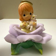 Precious Moments Angel Holding Cat Purple Flower Base 2003 - Factory Sample picture