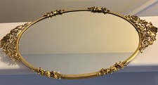 Vtg Matson 368 Ornate Oval Golden Roses Vanity Mirror Tray Ormolu 26x9 Velvetpad picture