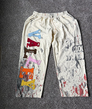 VALE Men's L Cotton Sweatpants Beige Multicolor Graphic Drawstring Elastic picture