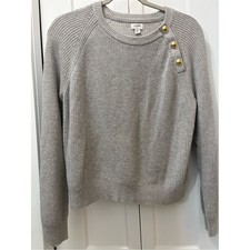 J. Crew Light Gray Crewneck Sweater with Gold Shoulder Buttons size M picture