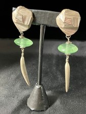 Vintage Robert Lee Morris Earrings Shoulder Duster Green Glass Clip On 4