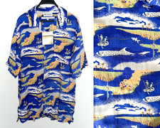 New NWT COLUMBIA Mens Medium Hawaiian Shirt Tropical Fishing Beach Ocean Blue picture