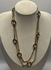 Talbots Signed Gold Tone Equestrian Horse Bit Station Necklace Opera Length 45g picture