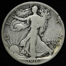 1916-D OBV Walking Liberty Silver Half Dollar VG E387 DUSHT picture