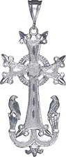 Large Sterling Silver Armenian Cross with Eagles Pendant Necklace with Chain picture