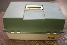 Plano 8606 Tackle Box Vintage Large Green Tan 6-Tray Hip Roof USA picture