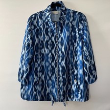Zenergy by Chico's Womens Enamel Blue Neema Ikat Bomber Jacket Size 3 US XL picture