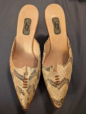 Vintage Y2K Salpy Genuine Snakeskin Python Pointed Toe Wooden Heel Mules Size 9 picture