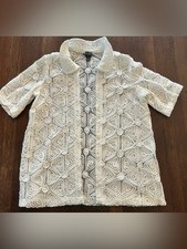 Chico’s Travelers Collection Braided Stitch Geometric Jacket Size 2/L White picture