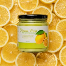 FPN Lemon Scented Odor Eliminator Candles 12oz Soy Wax Jar Candles 12 oz x 2 Pc picture
