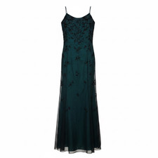 Cache Women's Green Beaded Silk Floral Evening Gown Size 10 picture