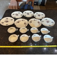 Lefton Vintage Purple Violet China Set 15pc -7 Shell Plates & 8 Cups Gold Rim picture