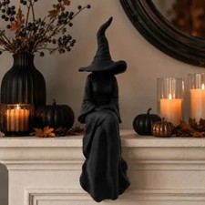 Halloween Faceless Witch Figurine Black Sitting Witch Wall Hanging Decor picture