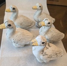  🦆Vintage Concrete Cement Garden Yard WHITE PEKIN DUCK Ducklings Lot Of 5 👀🦆 picture