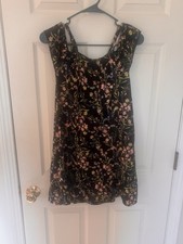 Wonder Nation Girls Dress XXL 18 Black Floral Cold Shoulder Strappy Mini A-Line picture